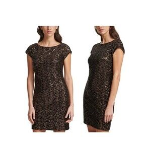 Eliza J Sequin Sheath Dress Womens Size 8 Brown Bronze Cap Sleeve Cocktail